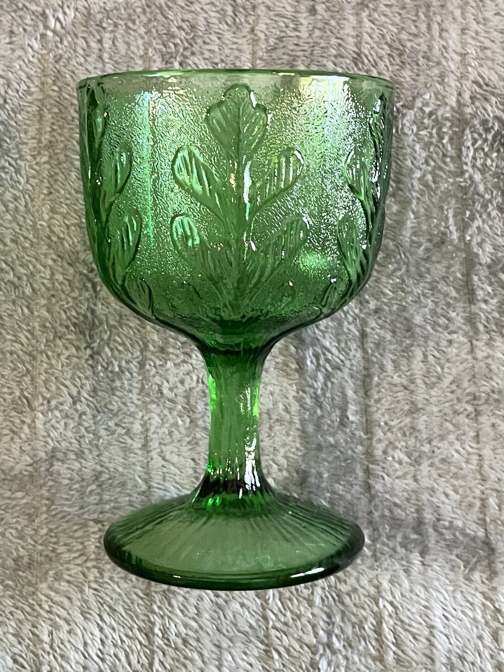 Vintage 1975 FTD Embossed Oak Leaf Avocado Green Glass Planter Vase Goblet Cup